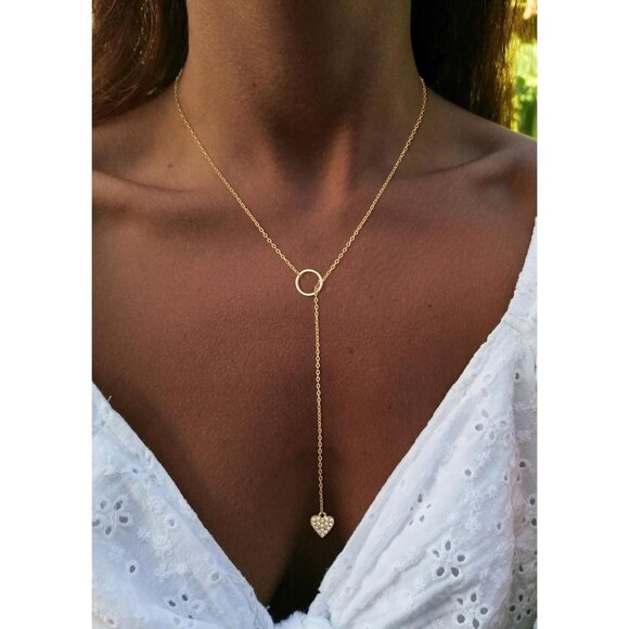 ⚡Gold 14K Gold Plated Heart Pendant Necklace for Women Charm Heart Slip Chain - Picture 4 of 7